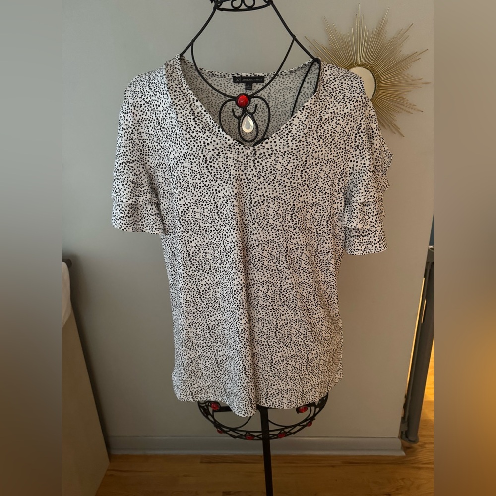 Adrianna Papell Black and White Speckled Blouse